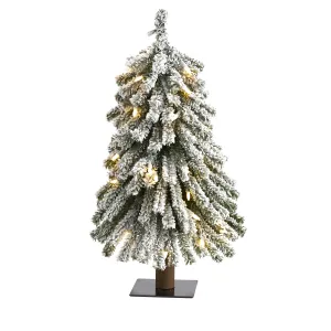 2' Flocked Gr& Alpine Artificial Christmas Tree w/35 Clear Lights & 111 Bendable