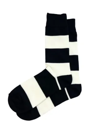 Black and White Striped Cotton Dress Socks By Paul Malone