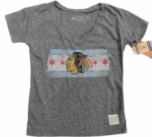 Chicago Blackhawks Retro Brand WOMENS Stars Stripes Scoop Neck T-Shirt