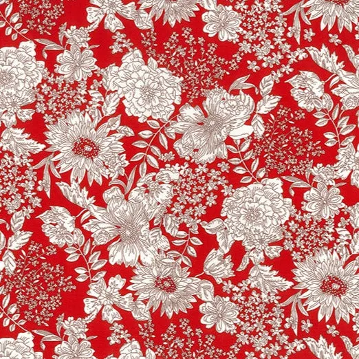 Cotton Poplin Print - Toile Floral Red