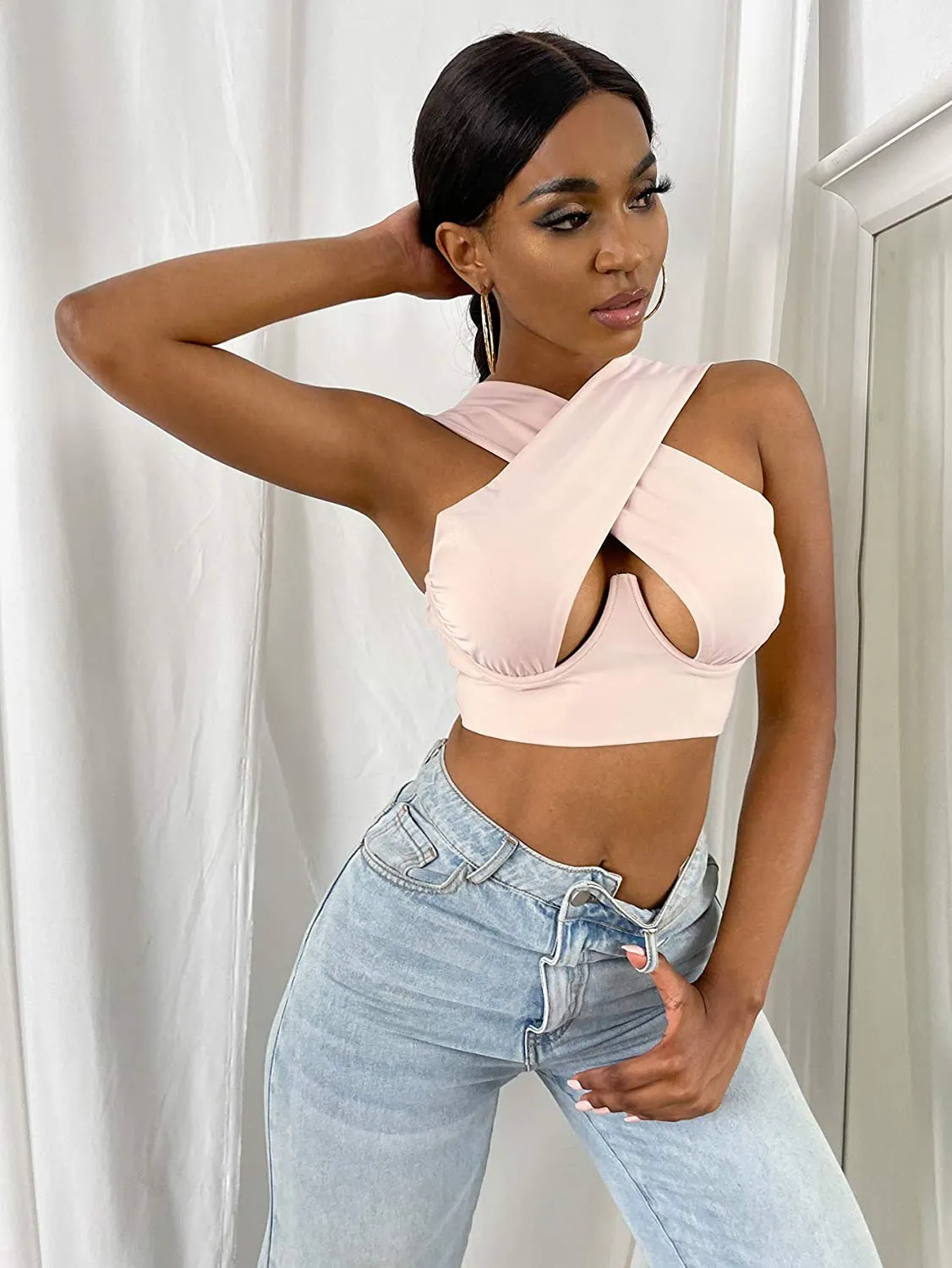 Cross Wrap Sleeveless Cut-Out Front Crop Top