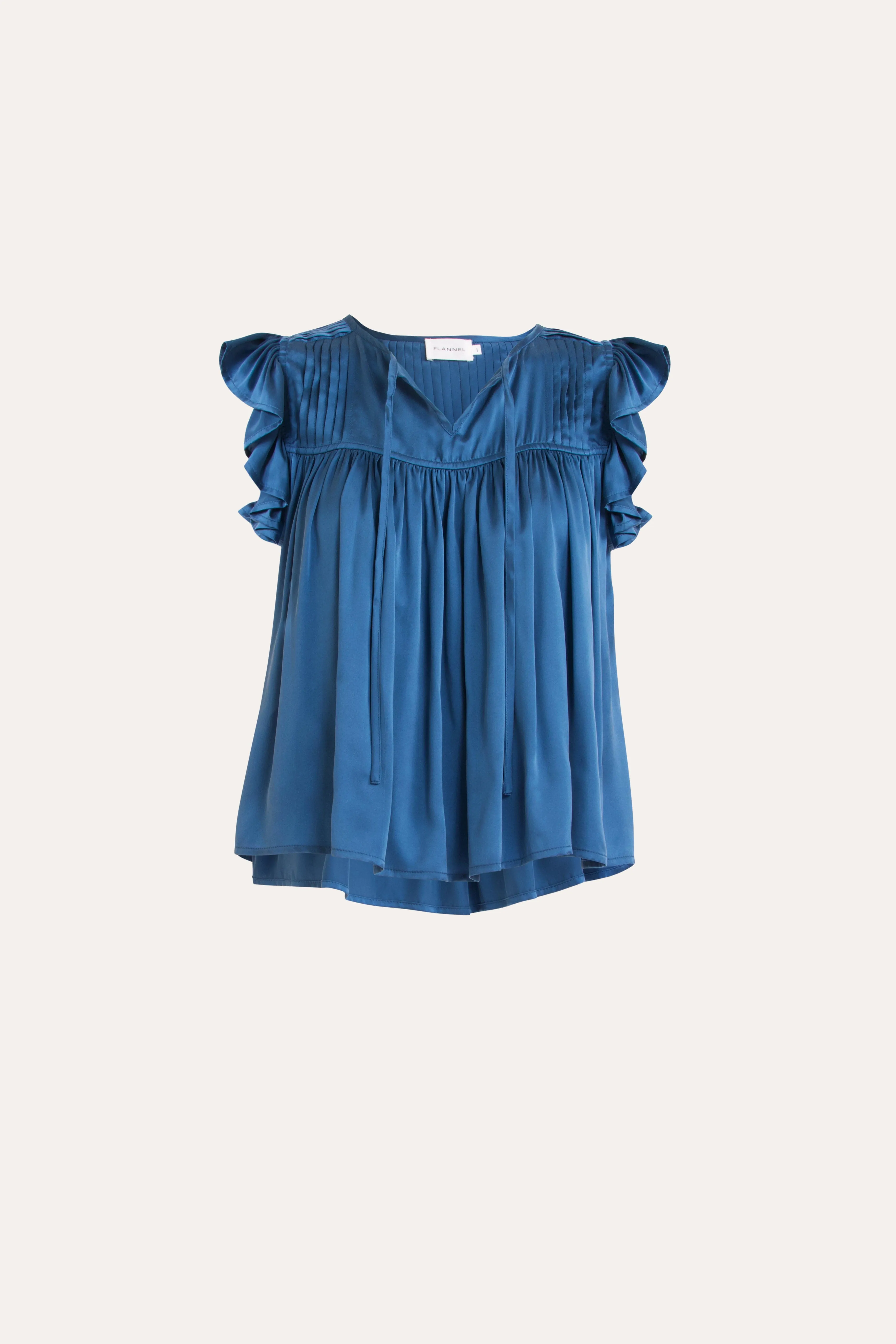 Dell Washed Silk Pleated Frill Sleeve Top