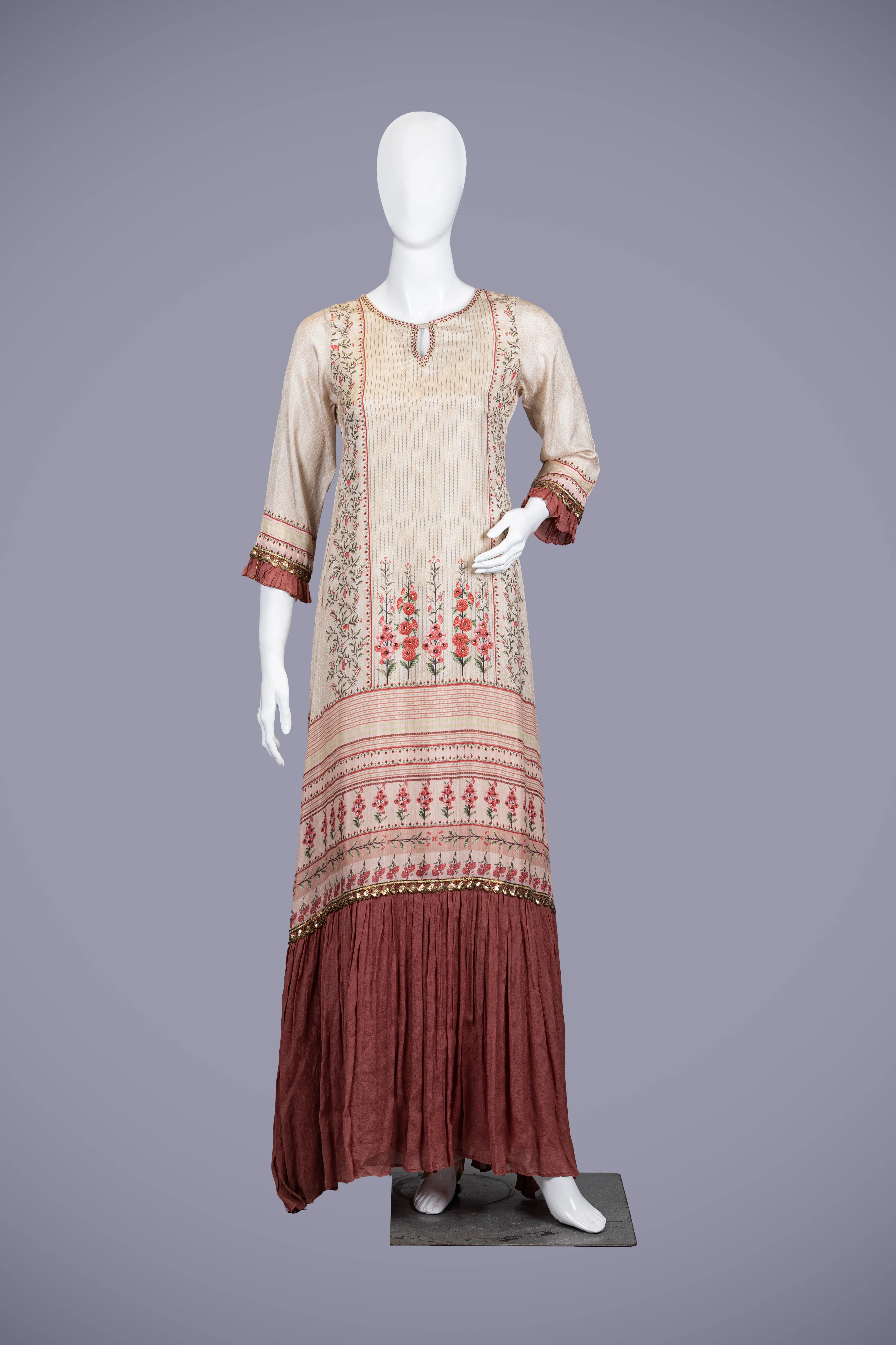 Gold & Pink Kurti Top with Printed Work