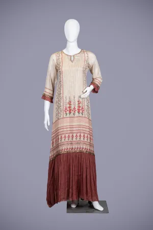 Gold & Pink Kurti Top with Printed Work