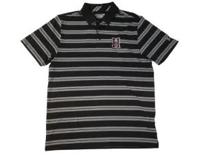 Harvard Crimson Under Armour Heatgear Black Gray Stripe SS Golf Polo T-Shirt (L)