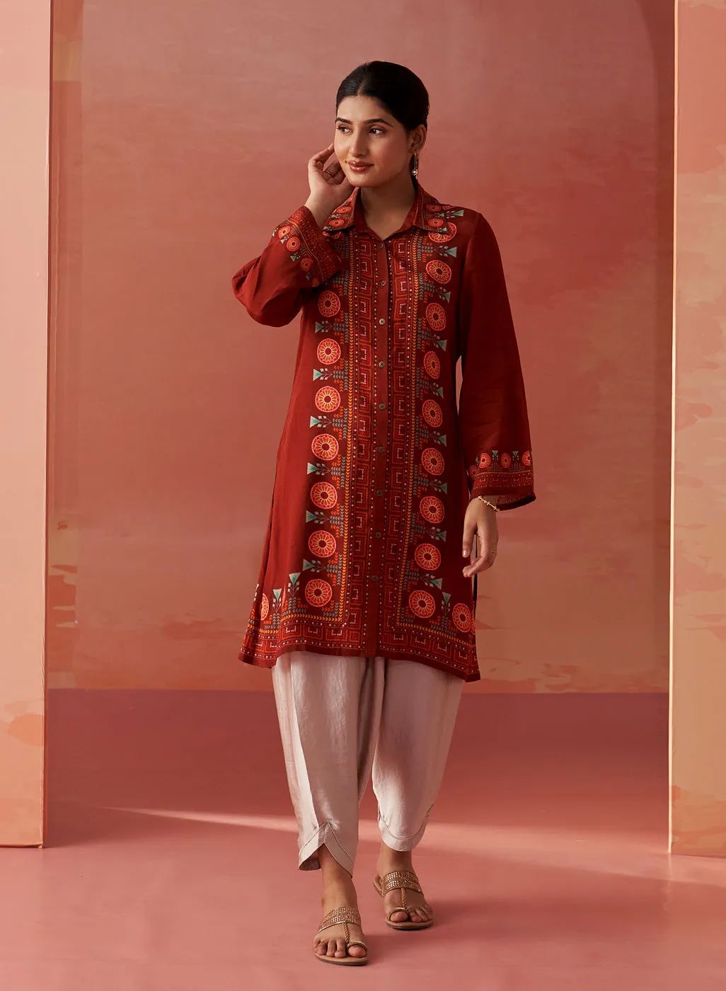 Hayat Maroon Printed Viscose Tunic for Women