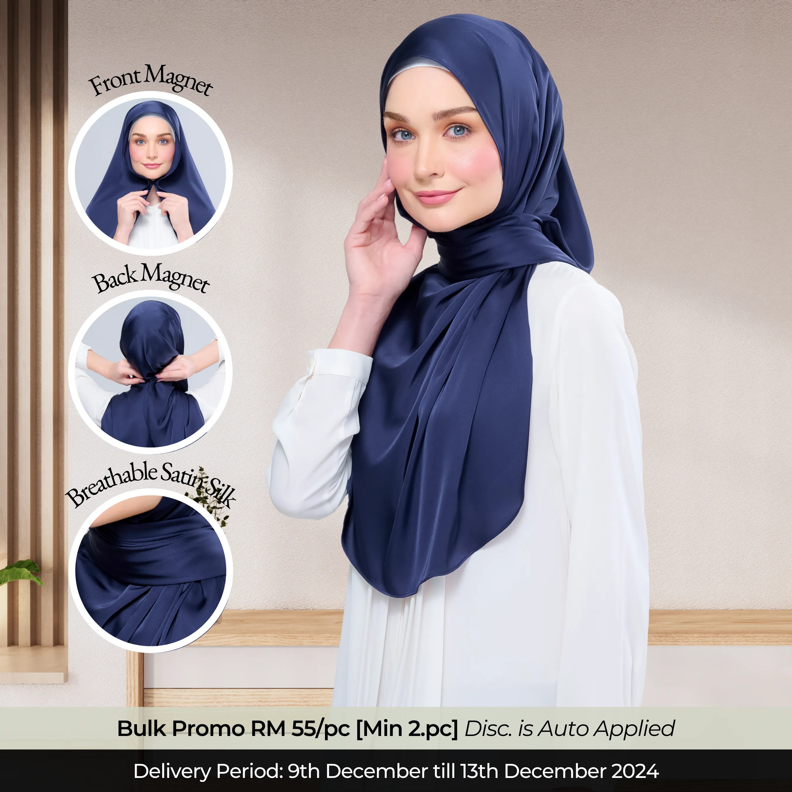 Instant Tag n' Go Shawl  | Satin Silk in Deep Blue