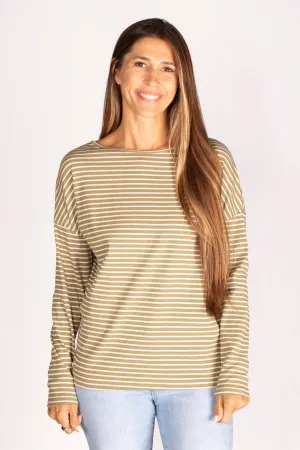 Light Olive Striped Long Sleeve Top - FINAL SALE