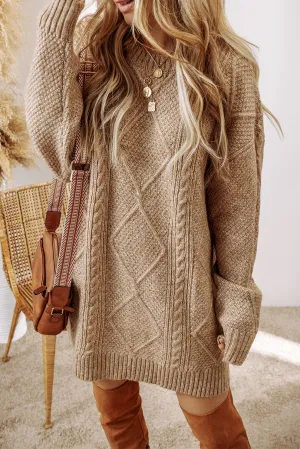 Mist Green Twist Cable Knit Drop Shoulder Loose Fit Sweater Dress