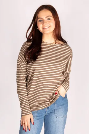 Mocha Striped Long Sleeve Top - FINAL SALE