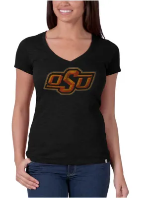 Oklahoma State Cowboys 47 Brand Womens Jet Black V-Neck Scrum T-Shirt