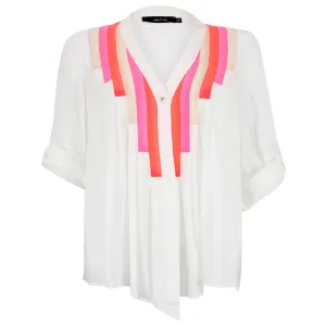 Single Button Vertical Color Block Blouse