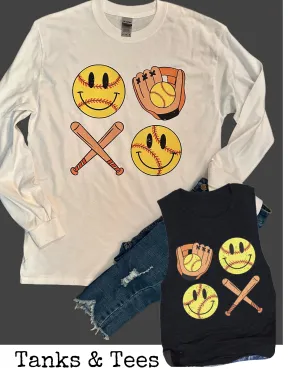 Smiley Face SOFTBALL Tops (Various Styles)