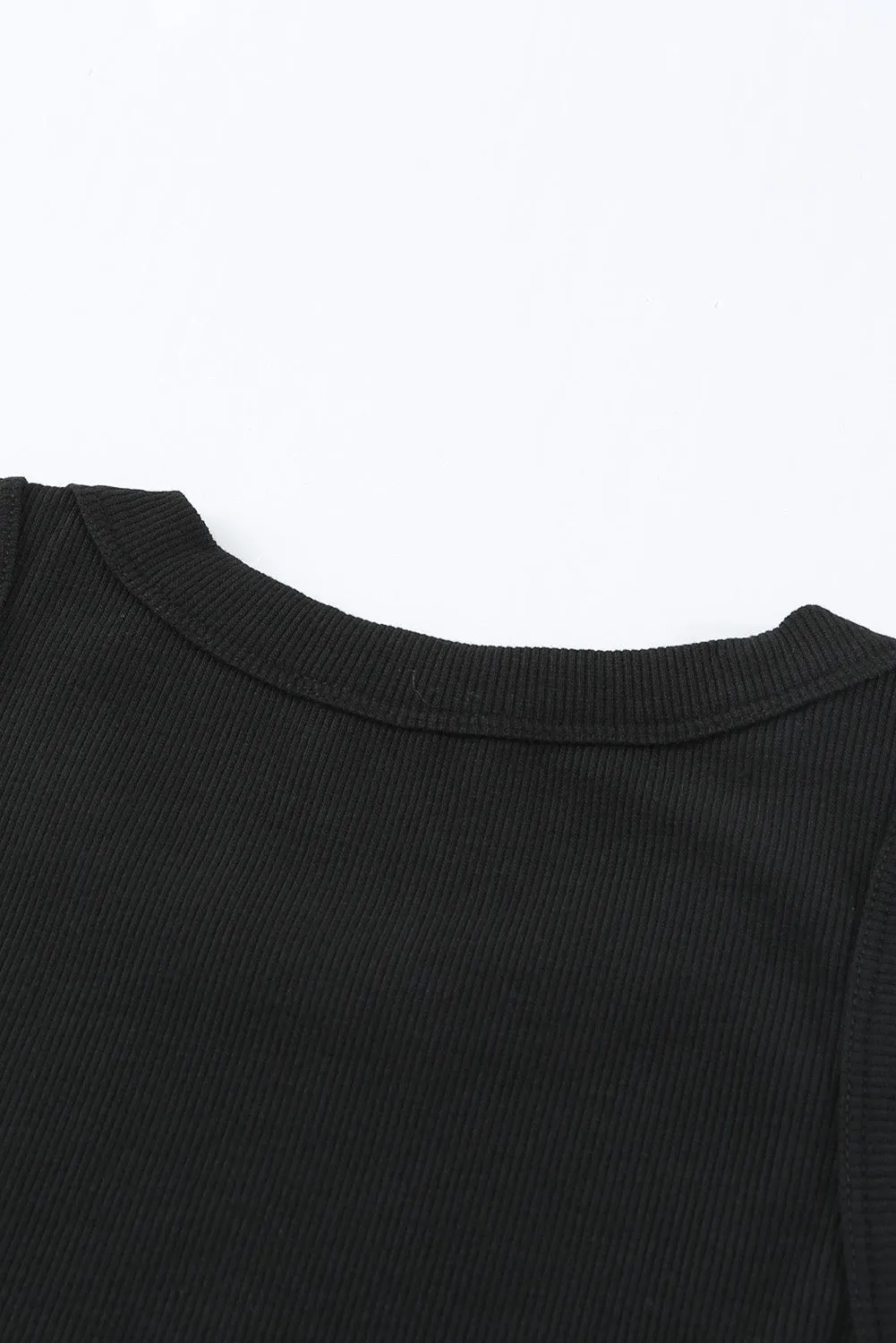 Solid Black Round Neck Ribbed Tank Top