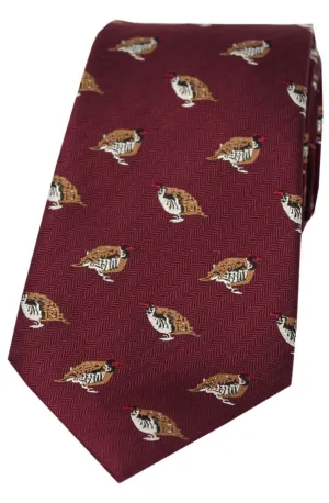 SOPRANO Red Legged Partridge Silk Country Tie - Wine