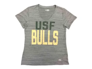 South Florida Bulls Under Armour WOMENS Gray Short Sleeve V-Neck T-Shirt (M)