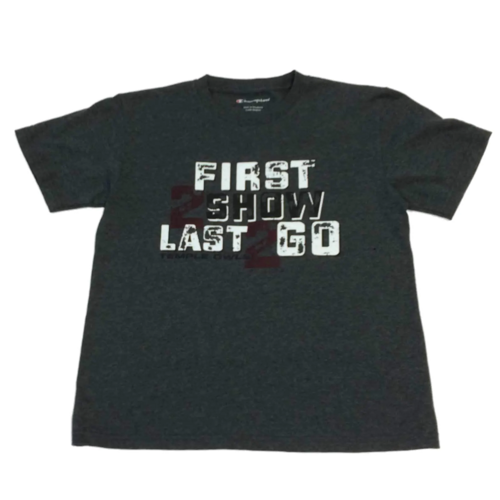 Temple Owls YOUTH Charcoal Gray "First 2 Show, Last 2 Go" SS T-Shirt (M)