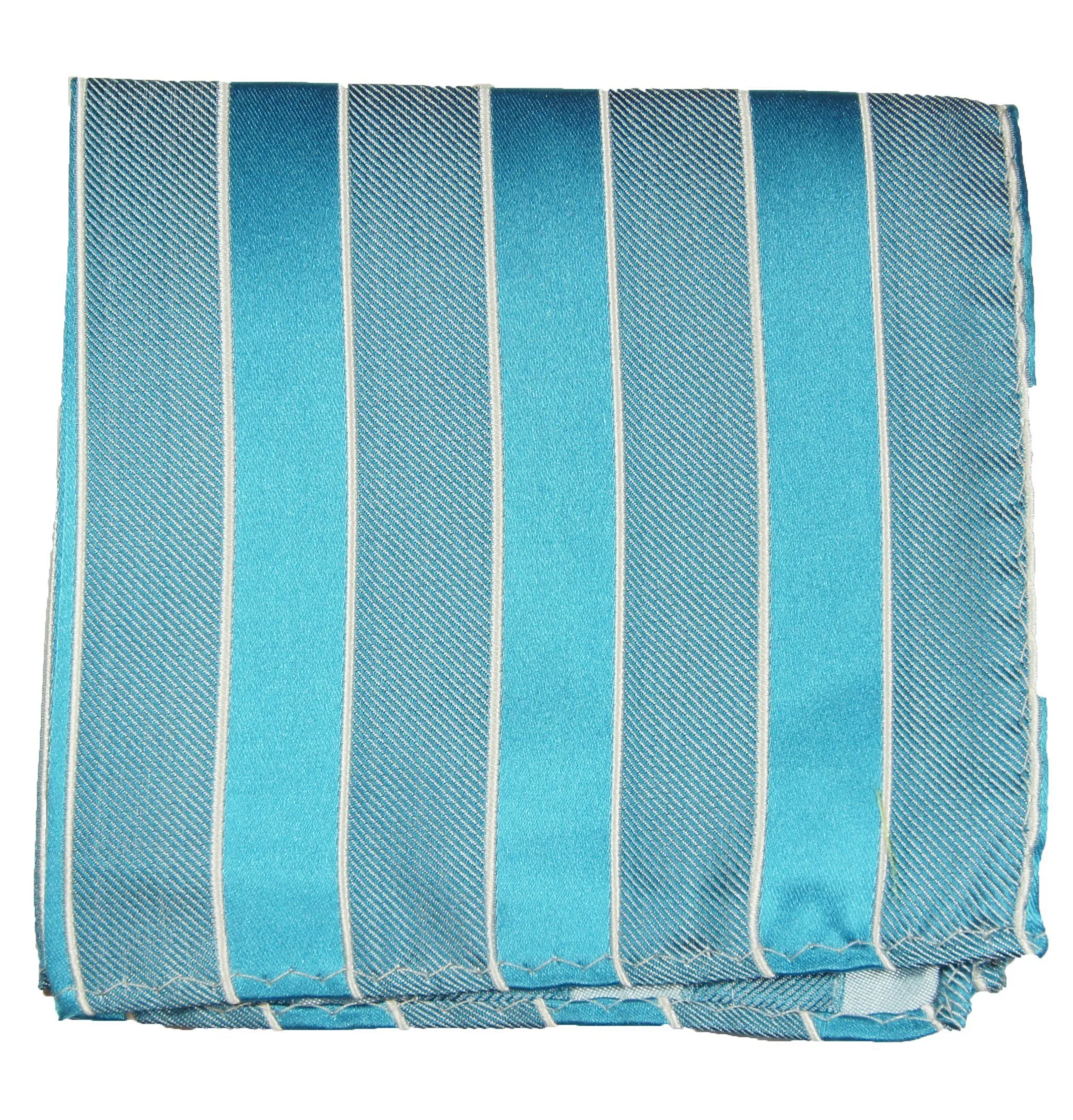 Turquoise Striped Silk Pocket Square