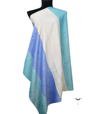 White BLue and Skyblue Striped Pashmina Shawl 7394