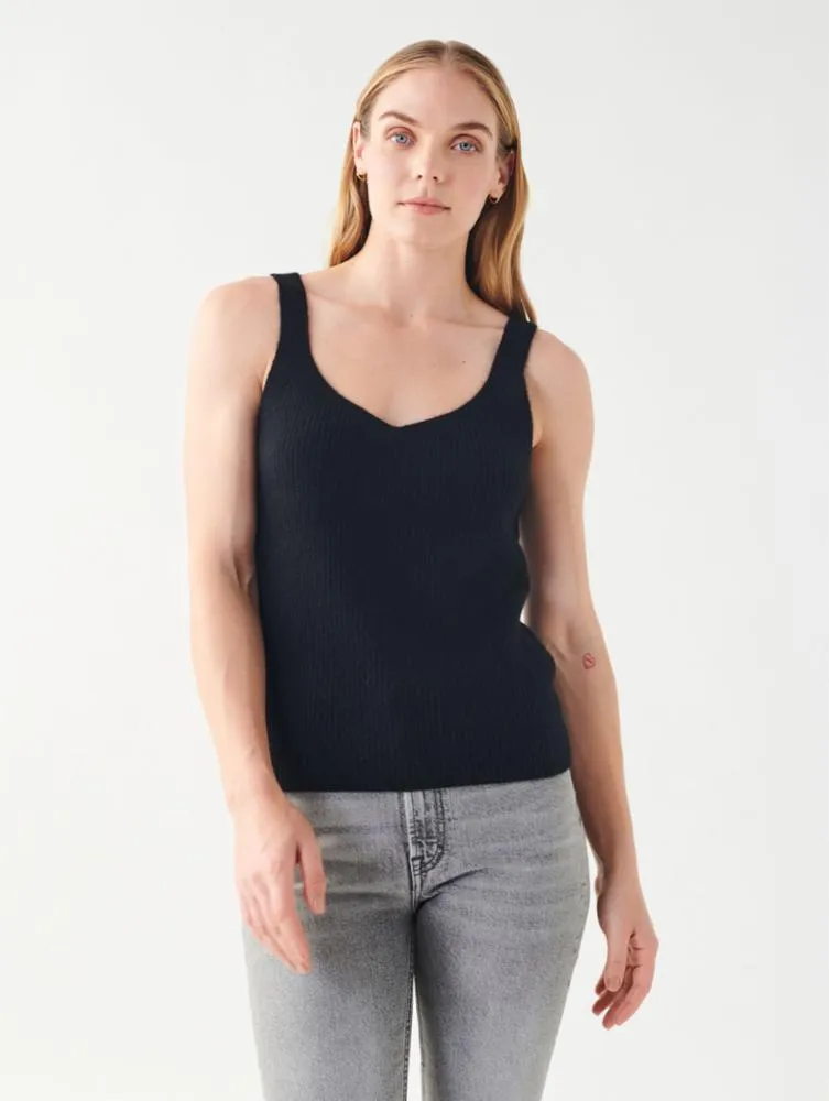 White   Warren - Cashmere Ribbed V Neck Tank in Black